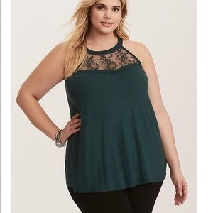 Super soft emerald lace inset tank top